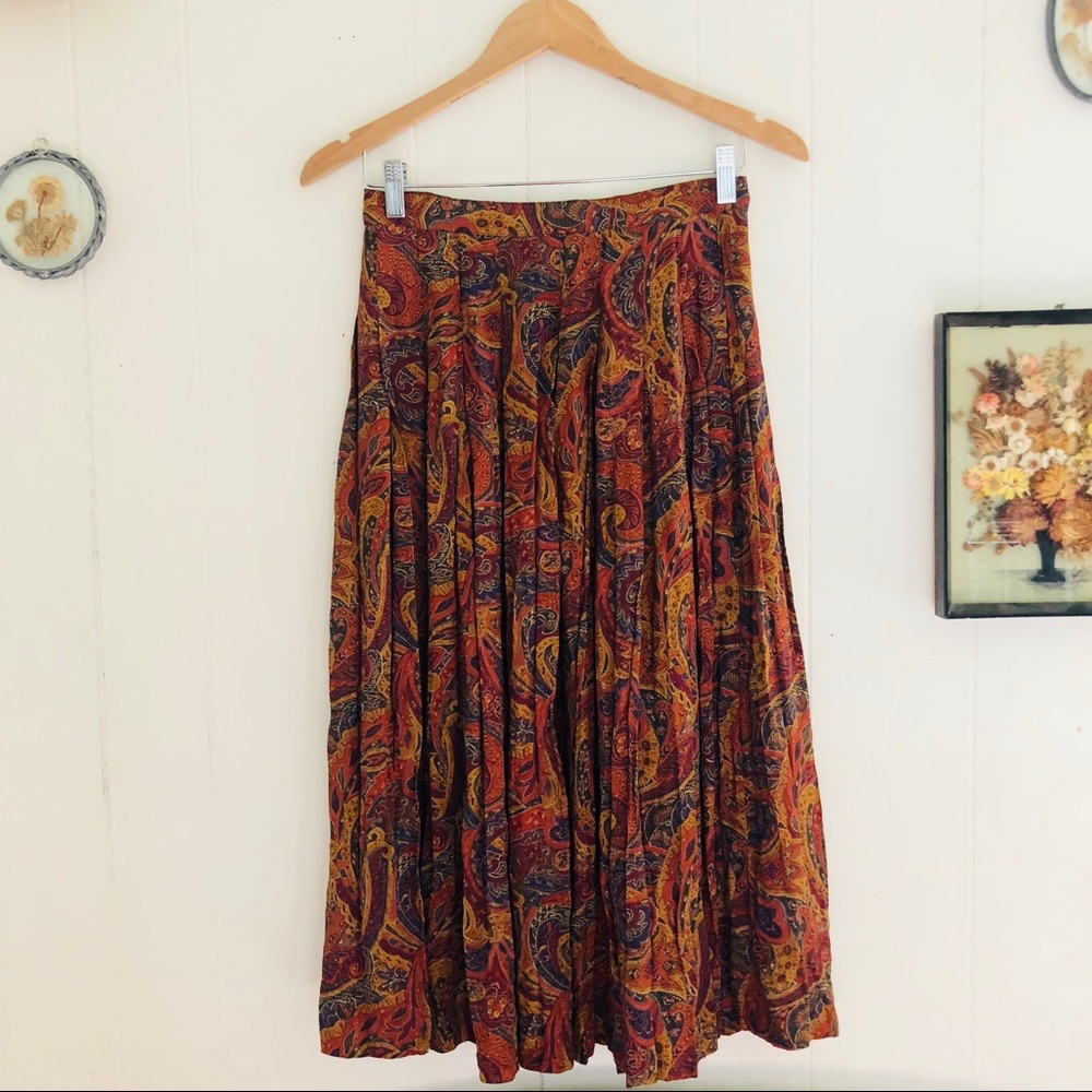 Vtg Paisley Pleated Midi Skirt - Liz Claiborne